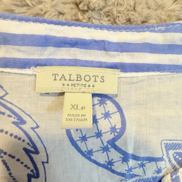 Talbots Blue White Popover Tunic Beach Coverup Lightweight Cotton Voile XLP - Picture 6 of 11
